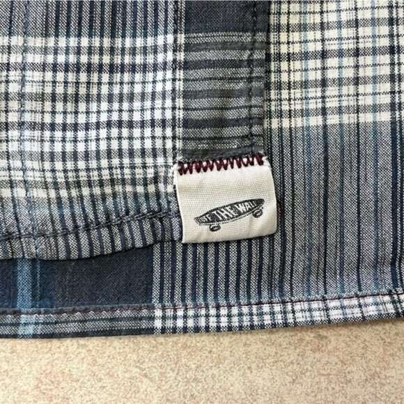 Vans Off The Wall Long Sleeve Pearl Snap Grey Rust Blue Plaid Western Shirt - Picture 7 of 11